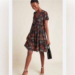 Maeve Anthropologie Tania Tiered Tunic Dress M  Short Sleeve V-neck
